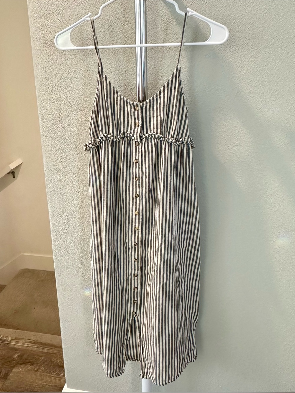 HEM & THREAD 100% Cotton Midi Dress Striped Nautical, Size Small